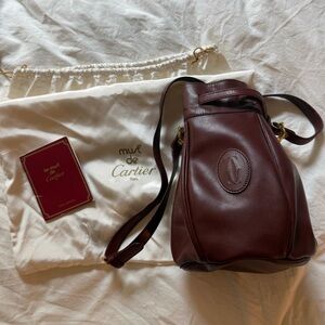 Must de Cartier Burgundy Leather Crossbody Bag with Gold Hardware